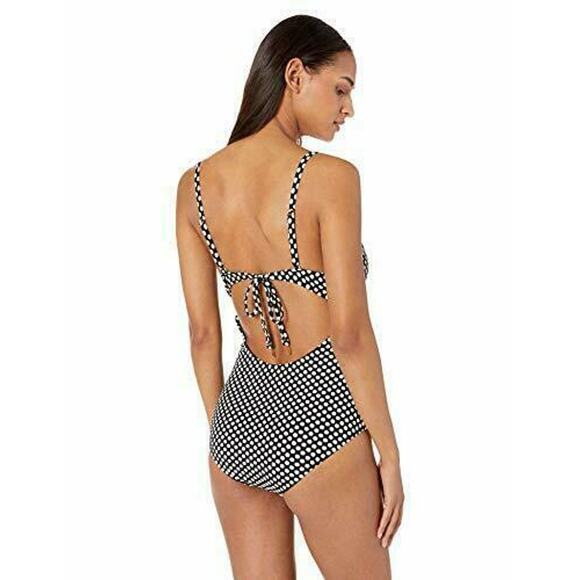 Jessica Simpson Scalloped Edge V-Wire One-Piece M Medium Black White Dot New - Picture 2 of 7